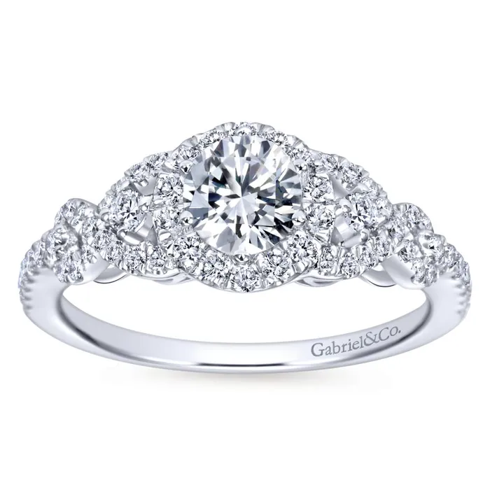 Gabriel Bridal Collection White Gold Diamond Halo Slight Twisted Shank Engagement Ring 044 ctw International Diamond Center Rings Gabriel Bridal Collection White Gold Diamond Halo Slight Twisted Shank Engagement Ring 044 ctw International Diamond Center Rings