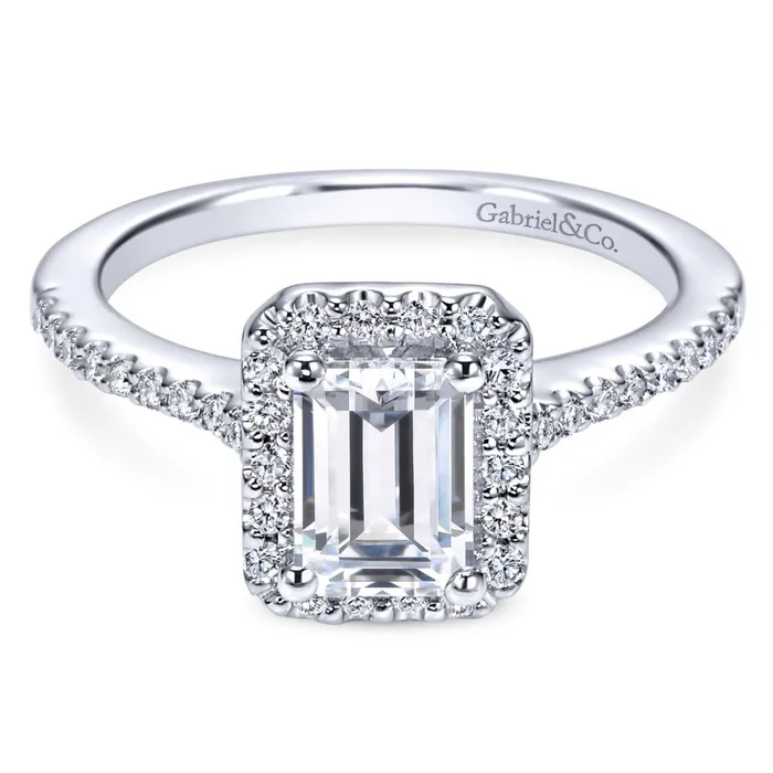 Gabriel Bridal Collection White Gold Emerald Cut Diamond Halo Engagement Ring with Diamond Accent Shank 028 ctw International Diamond Center Rings Gabriel Bridal Collection White Gold Emerald Cut Diamond Halo Engagement Ring with Diamond Accent Shank 028 ctw International Diamond Center Rings