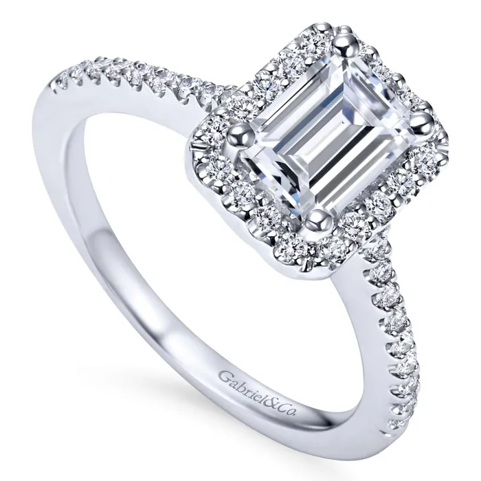 Gabriel Bridal Collection White Gold Emerald Cut Diamond Halo Engagement Ring with Diamond Accent Shank 028 ctw International Diamond Center Rings Gabriel Bridal Collection White Gold Emerald Cut Diamond Halo Engagement Ring with Diamond Accent Shank 028 ctw International Diamond Center Rings