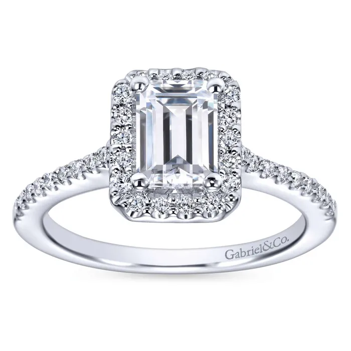 Gabriel Bridal Collection White Gold Emerald Cut Diamond Halo Engagement Ring with Diamond Accent Shank 028 ctw International Diamond Center Rings Gabriel Bridal Collection White Gold Emerald Cut Diamond Halo Engagement Ring with Diamond Accent Shank 028 ctw International Diamond Center Rings