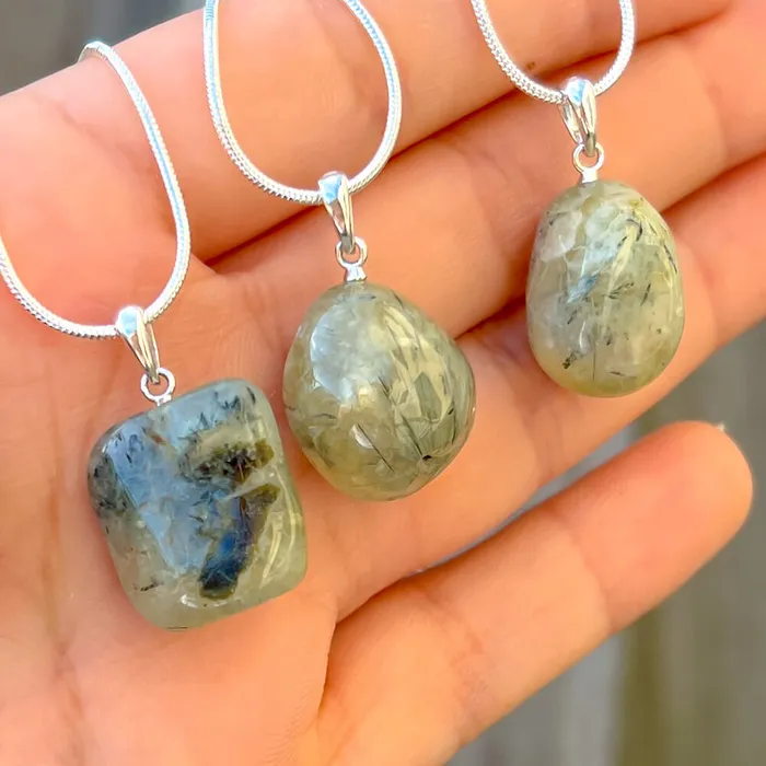 Genuine Grade A Prehnite Tumbled Stone Necklace Magic Crystals Necklaces