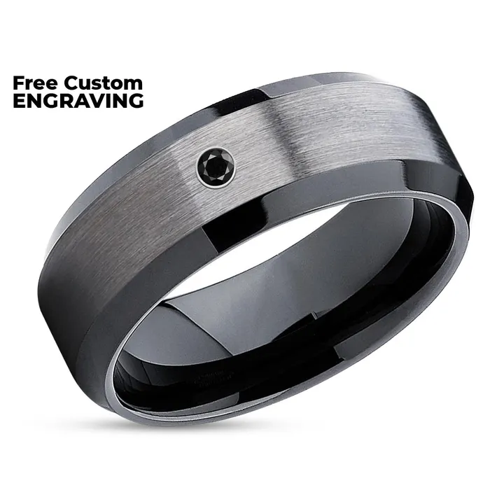 Gunmetal Wedding Ring Black Diamond Wedding Ring Black Tungsten Ring Band Clean Casting Jewelry Rings