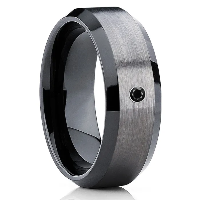Gunmetal Wedding Ring Black Diamond Wedding Ring Black Tungsten Ring Band Clean Casting Jewelry Rings