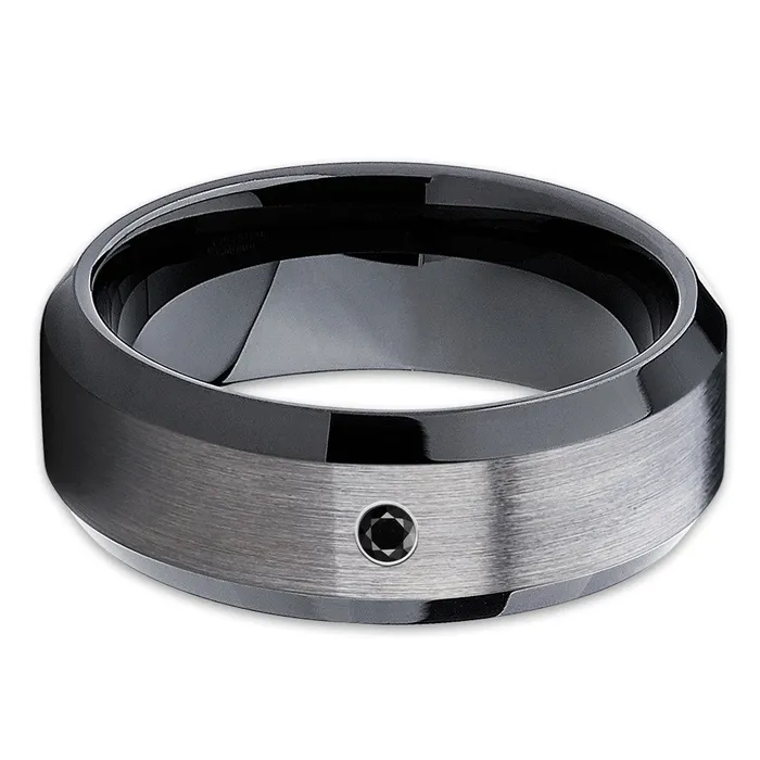 Gunmetal Wedding Ring Black Diamond Wedding Ring Black Tungsten Ring Band Clean Casting Jewelry Rings