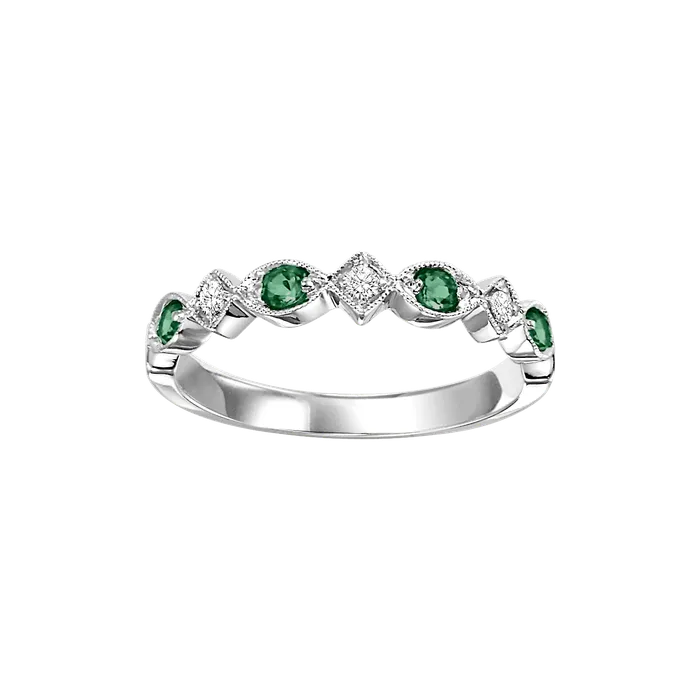 International Diamond Center 10K White Gold Mix Prong Emerald Band 120CT Rings International Diamond Center 10K White Gold Mix Prong Emerald Band 120CT Rings