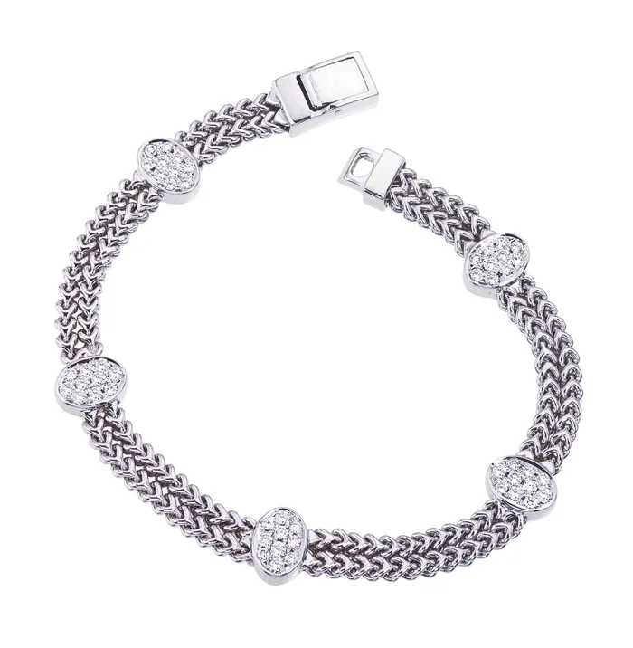 International Diamond Center Bracelets White Gold Double Row Braided Bracelet International Diamond Center Bracelets White Gold Double Row Braided Bracelet