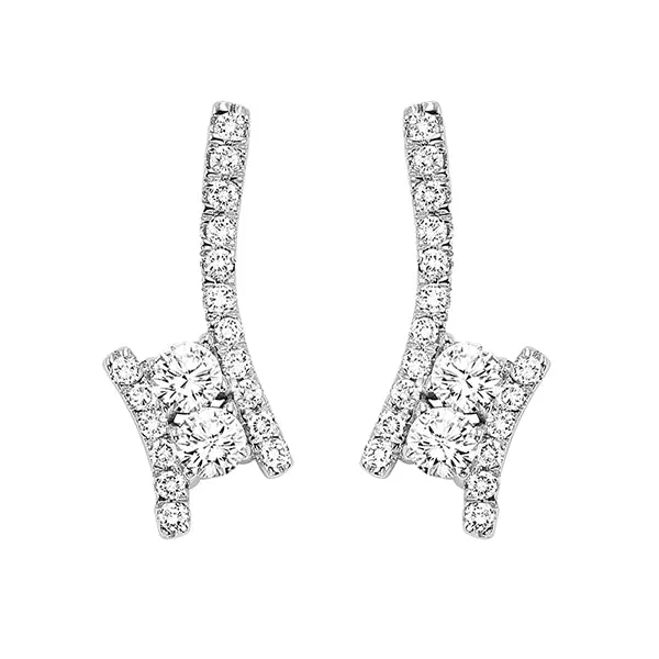 International Diamond Center Earrings Silver Diamond Two Stone Earrings 050 CTW International Diamond Center Earrings Silver Diamond Two Stone Earrings 050 CTW