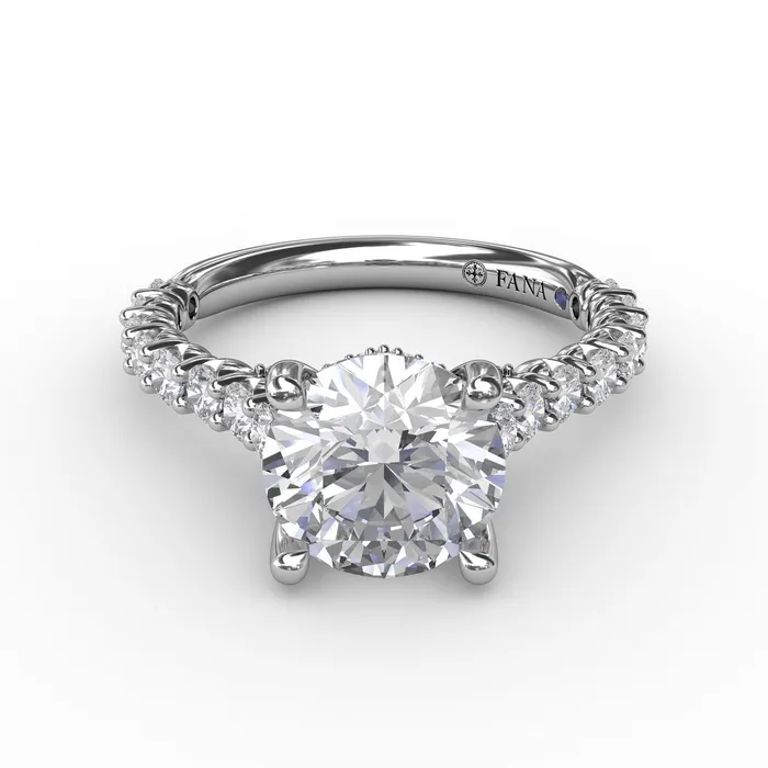 International Diamond Center Rings FANA Contemporary Diamond Solitaire Engagement Ring Setting With Hidden Halo