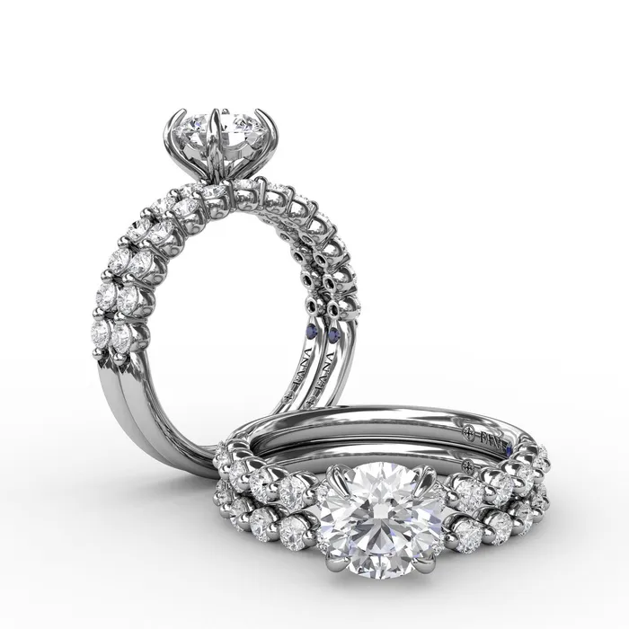 International Diamond Center Rings FANA Contemporary Round Diamond Solitaire Engagement Ring Setting With Diamond Band