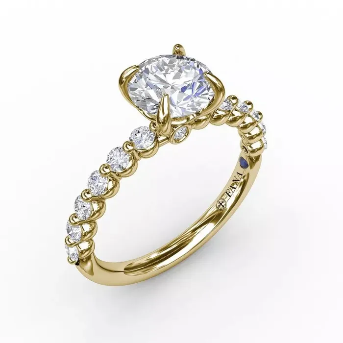 International Diamond Center Rings FANA Contemporary Round Diamond Solitaire Engagement Ring Setting With Diamond Band