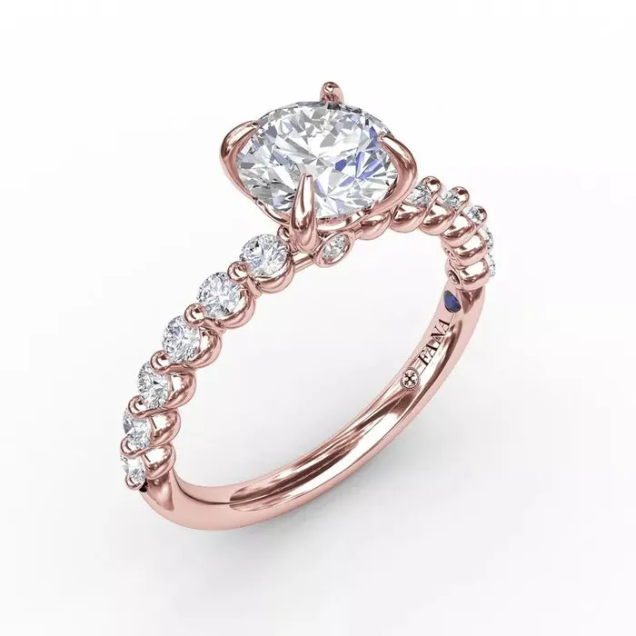 International Diamond Center Rings FANA Contemporary Round Diamond Solitaire Engagement Ring Setting With Diamond Band