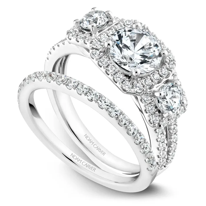 International Diamond Center Rings Noam Carver White Gold 3Stone Diamond Engagement Ring Setting 085 CTW