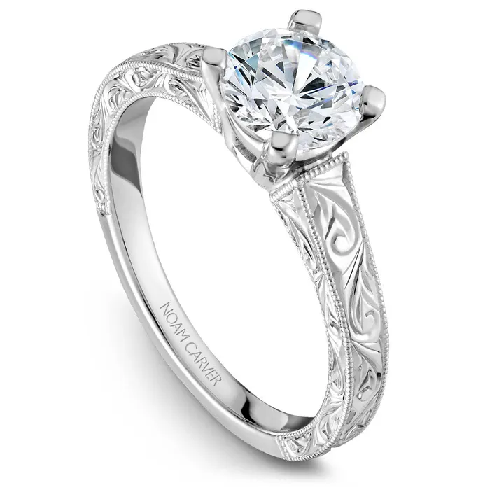 International Diamond Center Rings Noam Carver White Gold Carved Shank Engagement Ring Setting International Diamond Center Rings Noam Carver White Gold Carved Shank Engagement Ring Setting