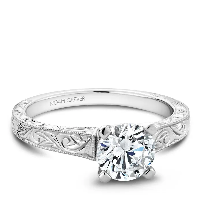 International Diamond Center Rings Noam Carver White Gold Carved Shank Engagement Ring Setting