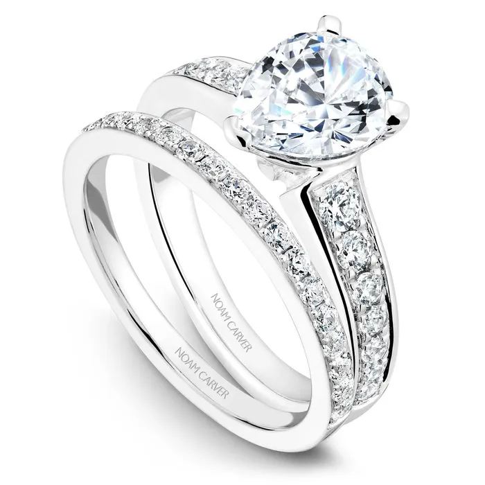International Diamond Center Rings Noam Carver White Gold Channel Set Diamond Engagement Ring Setting with Pear Center Stone 040 CTW