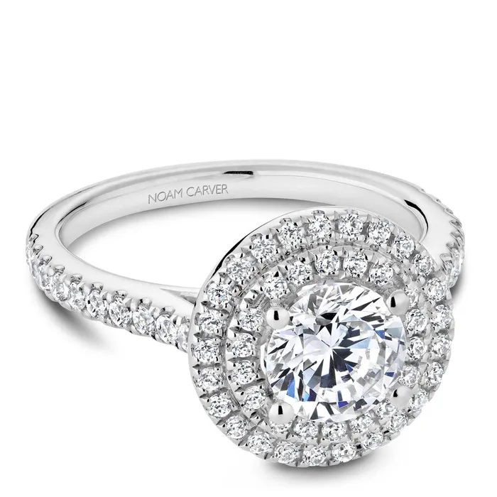 International Diamond Center Rings Noam Carver White Gold Diamond Engagement Ring Setting with Double Halo 051 CTW