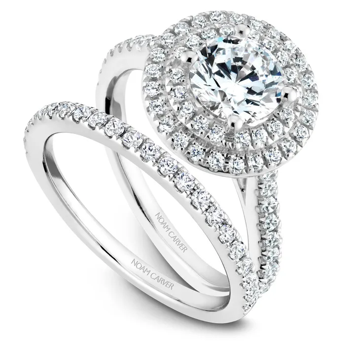 International Diamond Center Rings Noam Carver White Gold Diamond Engagement Ring Setting with Double Halo 051 CTW