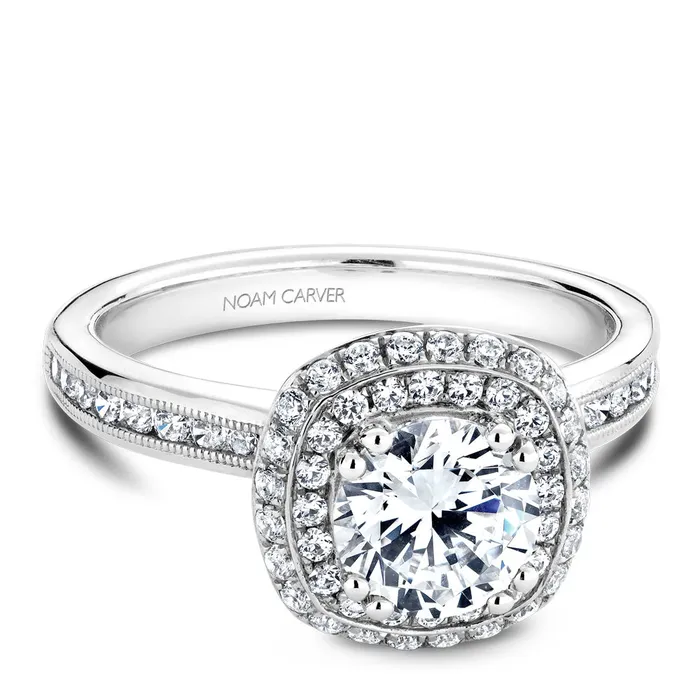 International Diamond Center Rings Noam Carver White Gold Diamond Engagement Ring Setting with Double Halo 056 CTW