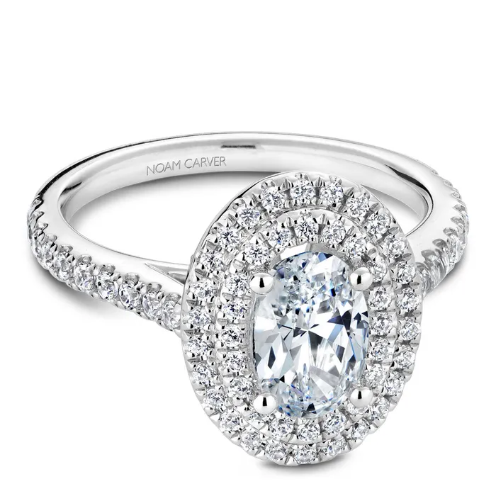 International Diamond Center Rings Noam Carver White Gold Oval Diamond Engagement Ring Setting with Double Halo 053 CTW
