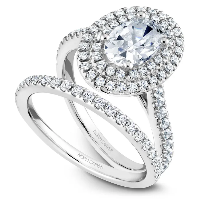 International Diamond Center Rings Noam Carver White Gold Oval Diamond Engagement Ring Setting with Double Halo 053 CTW