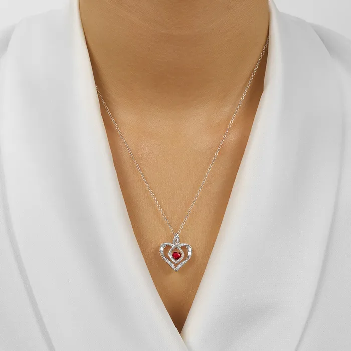 International Diamond Center Silver Diamond Created Garnet Pendant Necklaces