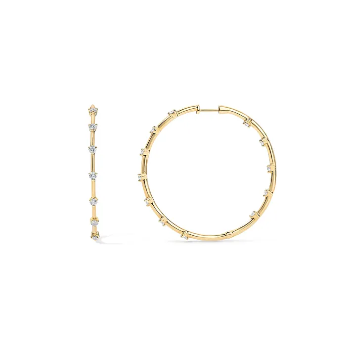 Large Diamond and Gold Bar Hoop Earrings SG Fine Earrings