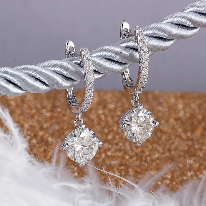 Luxus Moissanite Rings Jewelry Earrings 14k White Gold Platinum Plated Silver Moissanite Earrings 212ctw Earrings 14K Gold