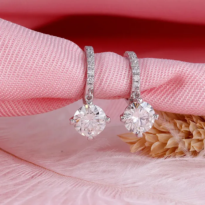 Luxus Moissanite Rings Jewelry Earrings 14k White Gold Platinum Plated Silver Moissanite Earrings 212ctw Earrings 14K Gold