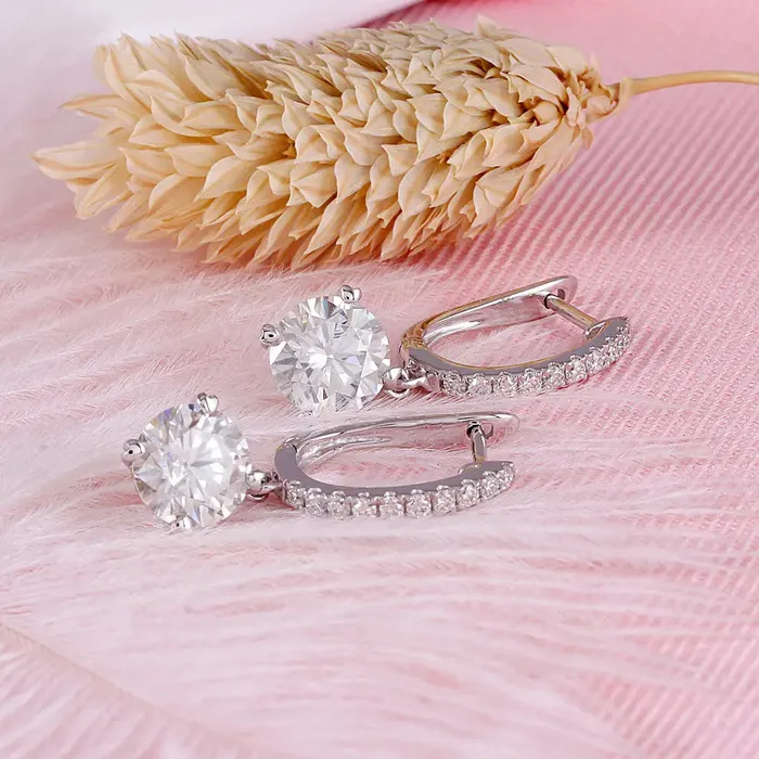 Luxus Moissanite Rings Jewelry Earrings 14k White Gold Platinum Plated Silver Moissanite Earrings 212ctw Earrings 14K Gold