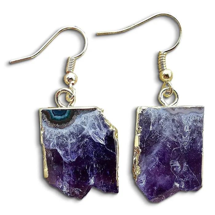 Magic Crystals Amethyst Raw Earrings in 18K Gold 925 Earrings