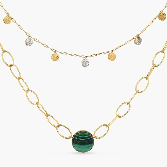 Malachite TwoLayer Statement Silver Necklace SILVER Necklaces