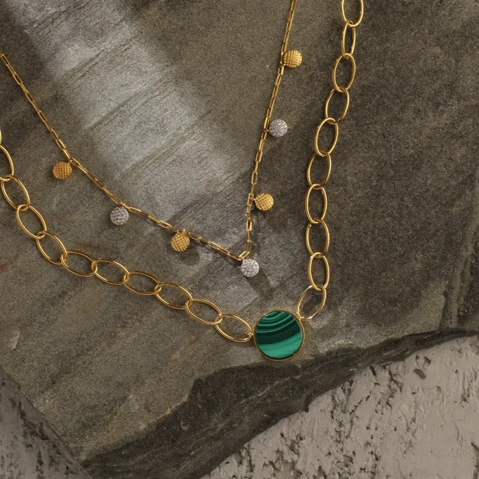 Malachite TwoLayer Statement Silver Necklace SILVER Necklaces