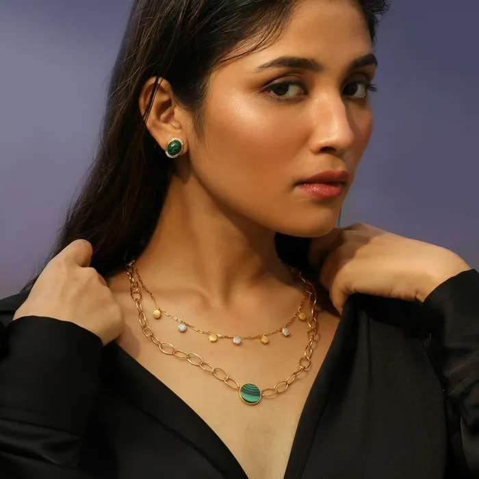 Malachite TwoLayer Statement Silver Necklace SILVER Necklaces
