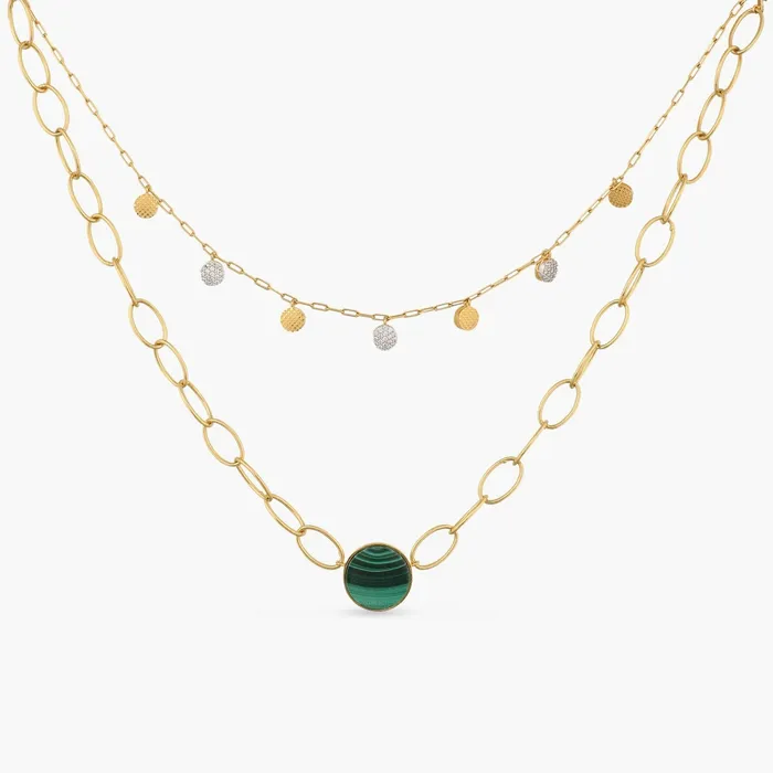 Malachite TwoLayer Statement Silver Necklace SILVER Necklaces