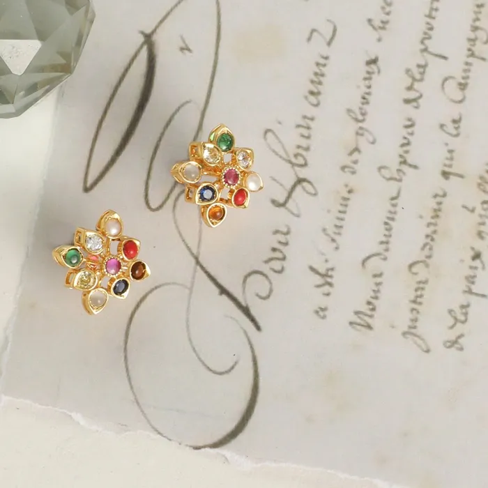 Navanya Navaratna Silver Stud Earrings SILVER Earrings