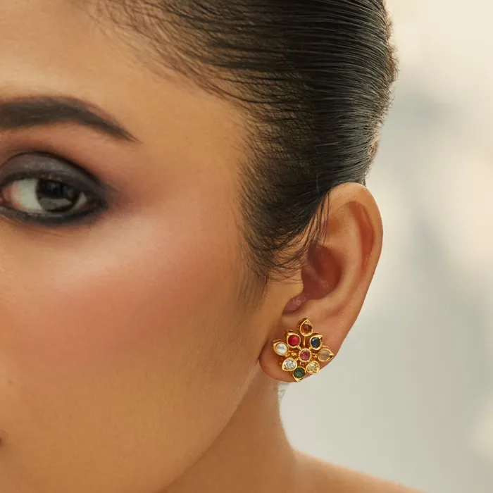 Navanya Navaratna Silver Stud Earrings SILVER Earrings