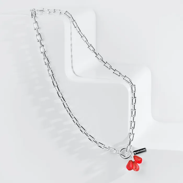 Necklaces Anets Collection Pomegranate Seeds Necklace in Silver and Red