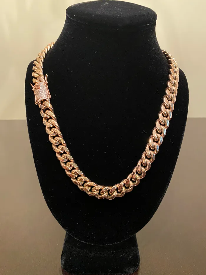 Necklaces DripGawd Jewelry 12mm Miami Cuban Link Chain Rose Gold
