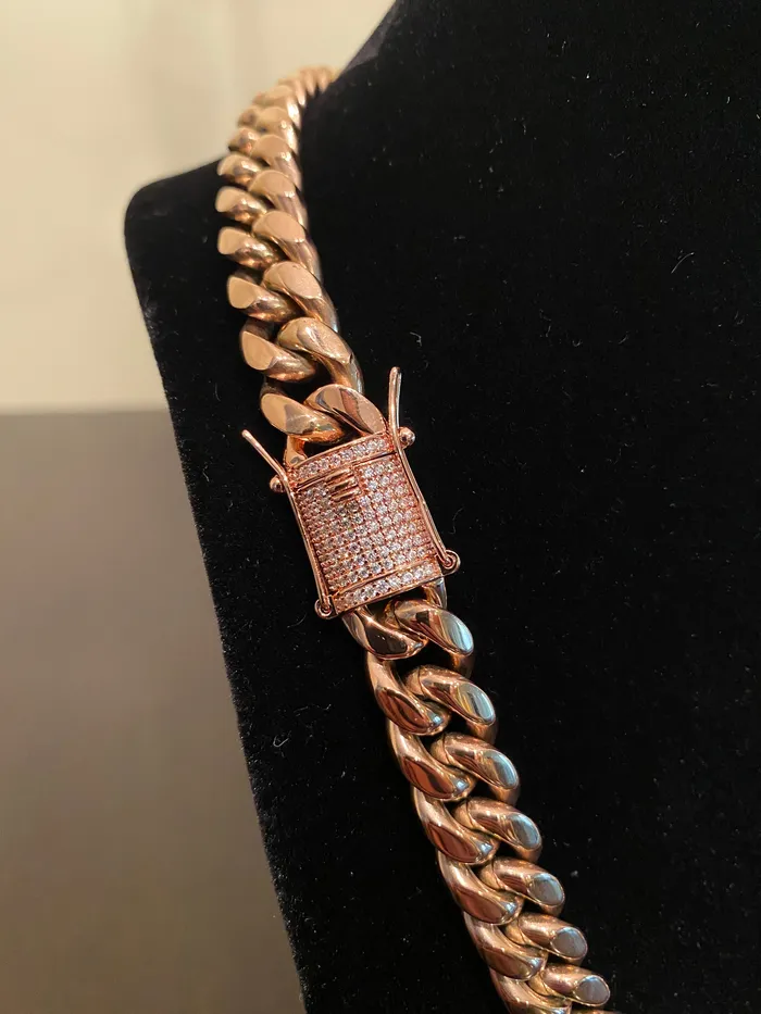 Necklaces DripGawd Jewelry 12mm Miami Cuban Link Chain Rose Gold