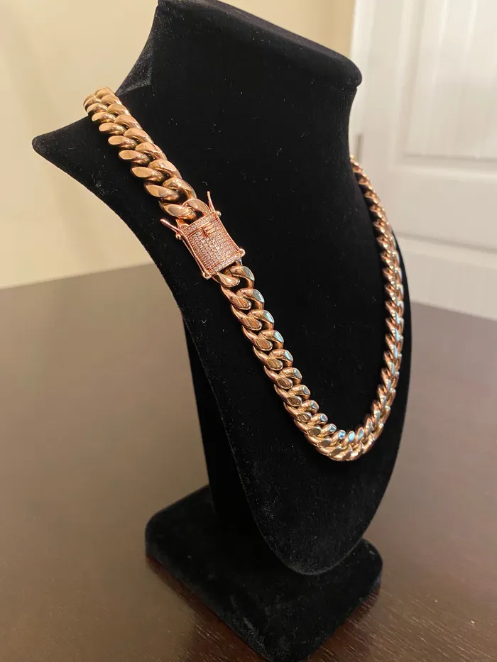 Necklaces DripGawd Jewelry 12mm Miami Cuban Link Chain Rose Gold