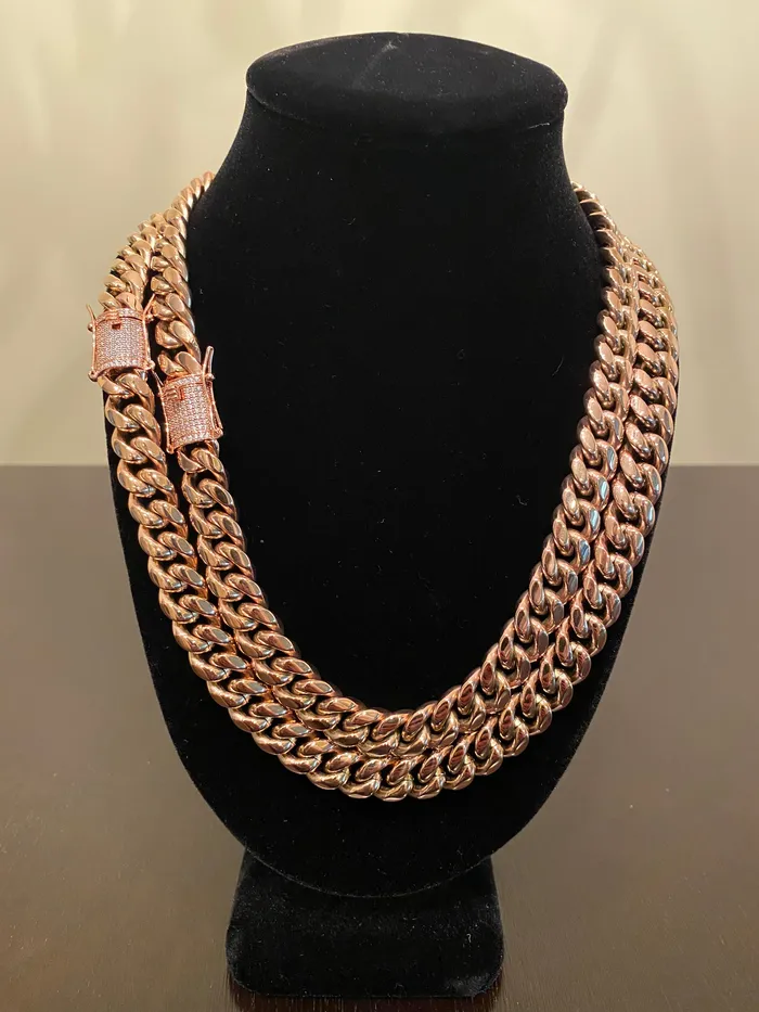 Necklaces DripGawd Jewelry 12mm Miami Cuban Link Chain Rose Gold