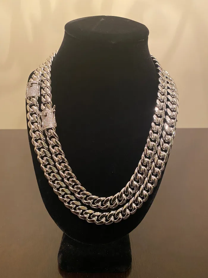 Necklaces DripGawd Jewelry 12mm Miami Cuban Link Chain White Gold