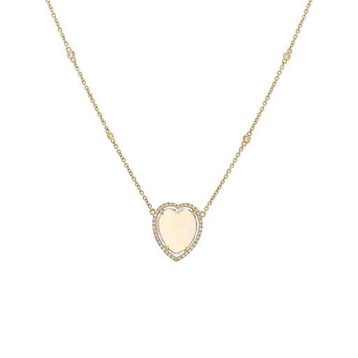Necklaces International Diamond Center 14K Yellow Gold Opal Diamond Heart Necklace 259TGW Necklaces International Diamond Center 14K Yellow Gold Opal Diamond Heart Necklace 259TGW