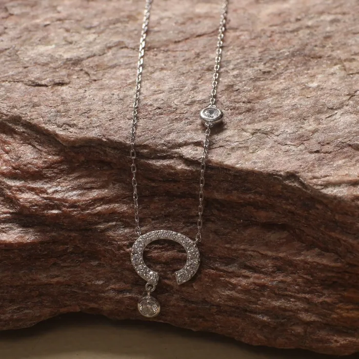 Necklaces Lilah Delicate CZ Horseshoe Silver Pendant SILVER