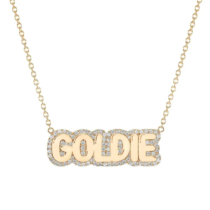 Necklaces SG Fashion Sterling Silver Large Bubble Name with Pave Outline Necklace