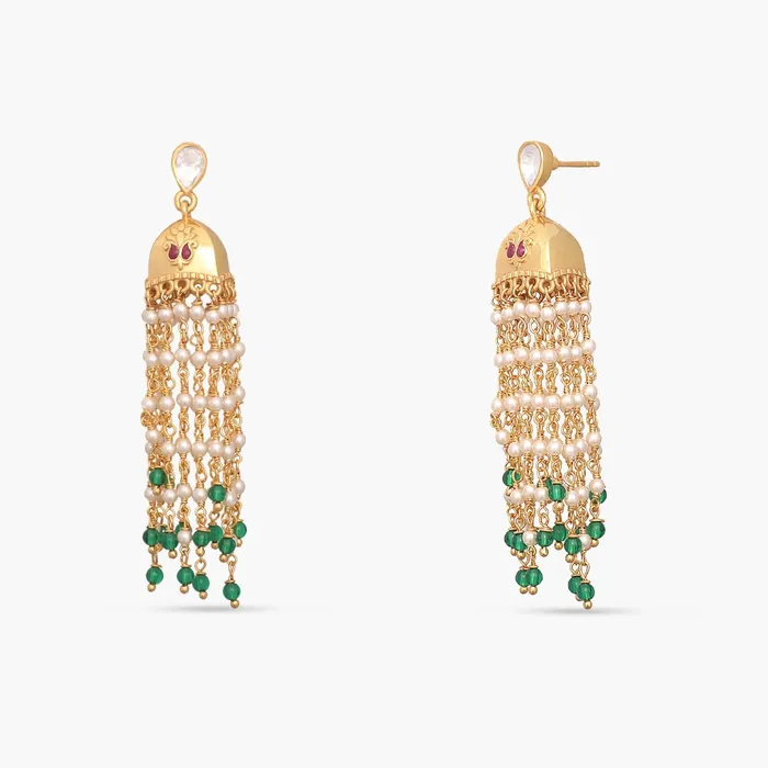 Necklaces SILVER Paisley Gold Plated Pearl chain and Moissanite Jhumka