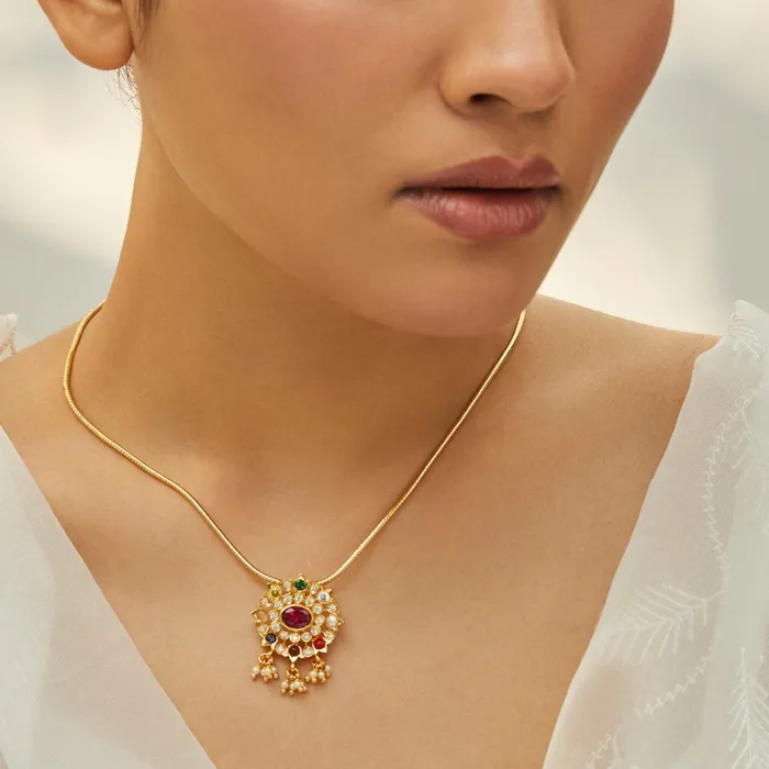 Necklaces SILVER Radiance Navaratna Silver Pendant Necklace