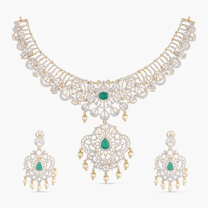 Necklaces SILVER Riyana CZ Silver Necklace Set