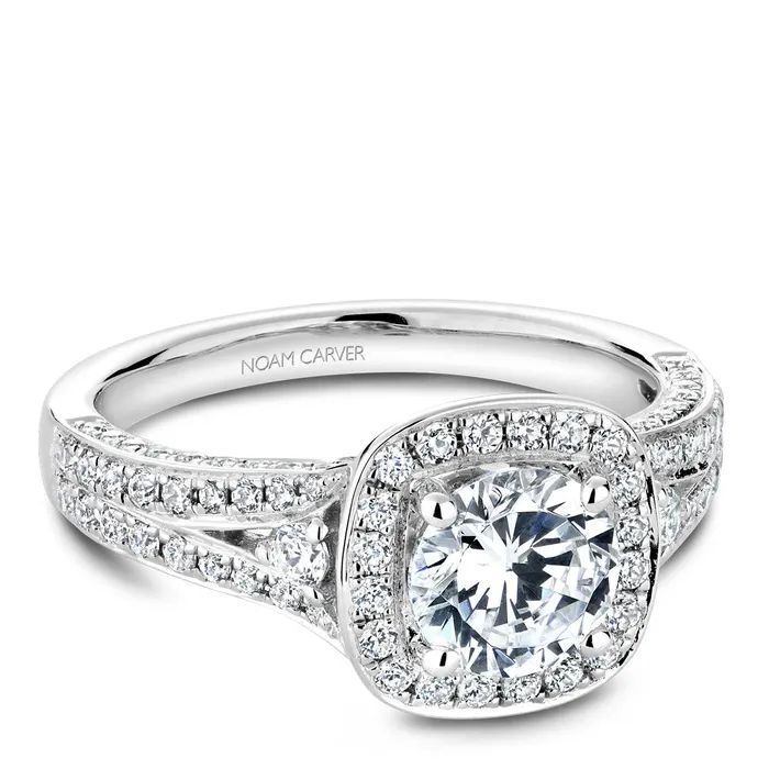 Noam Carver White Gold 3Sided Channel Set Diamond Engagement Ring Setting with Halo International Diamond Center Rings