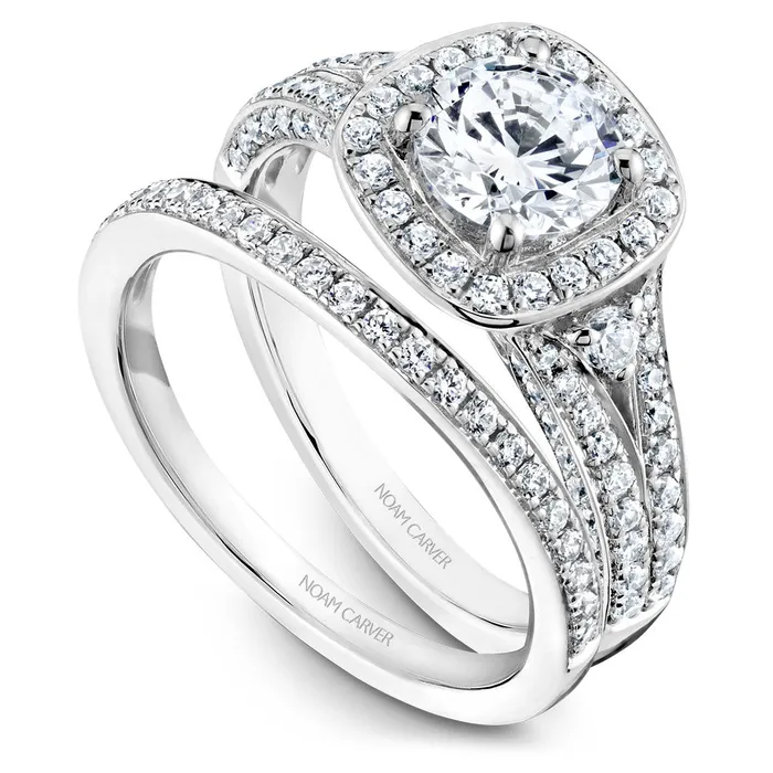 Noam Carver White Gold 3Sided Channel Set Diamond Engagement Ring Setting with Halo International Diamond Center Rings